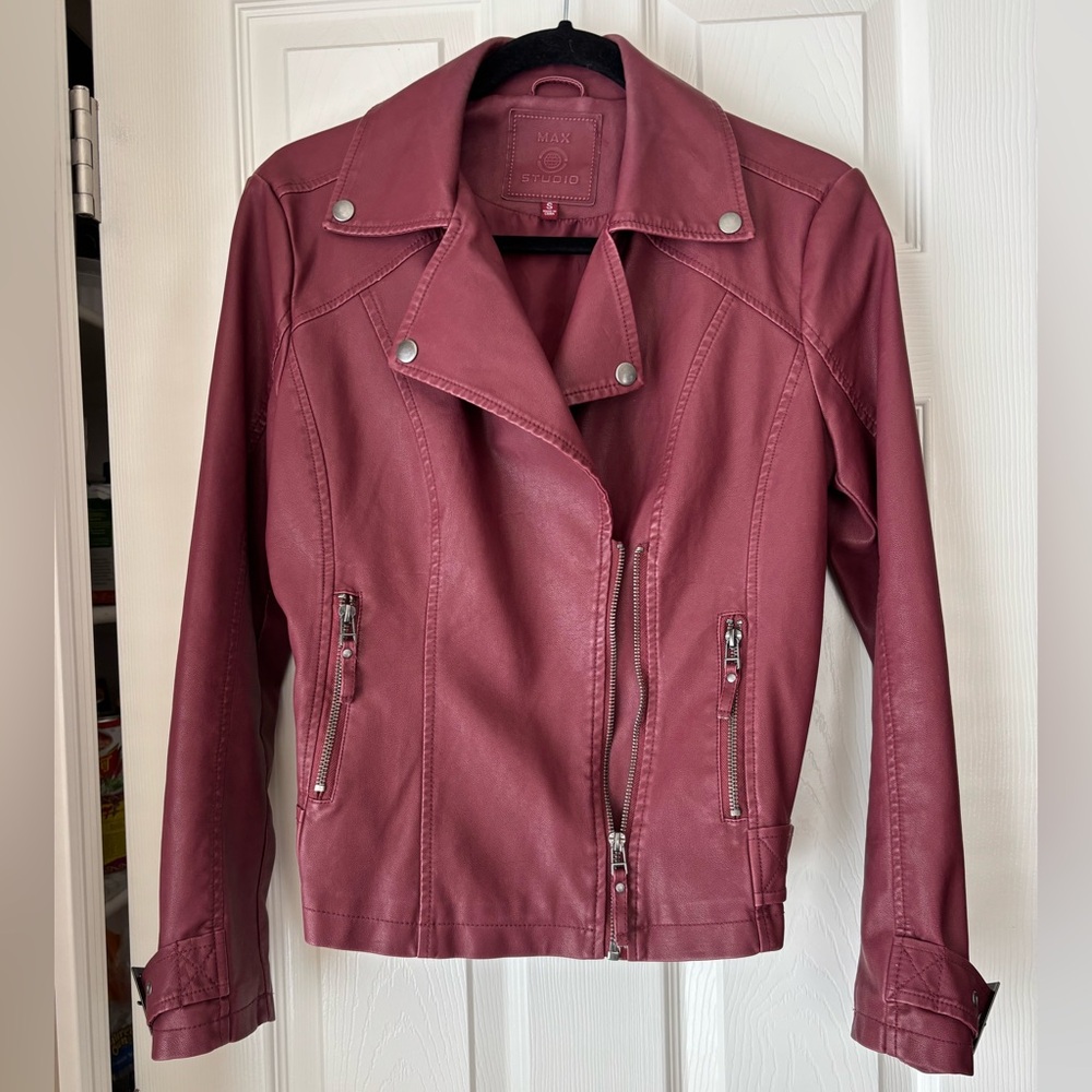 Max Studio Jacket - Women’s Deep Burgundy, Vegan Leather, Moto Jacket. Size Sm
